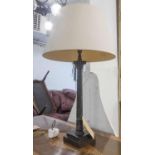 TABLE LAMP, cast metal in the form of a classical column and shade, 76cm H overall.