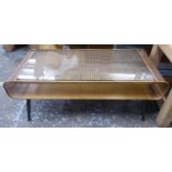 LOW TABLE, 1960's Danish style, metal and glass, 119cm x 50cm x 45cm.