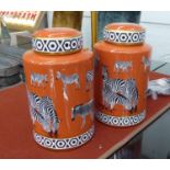 GINGER JARS, a pair, contemporary zebra print design, 31cm H. (2)