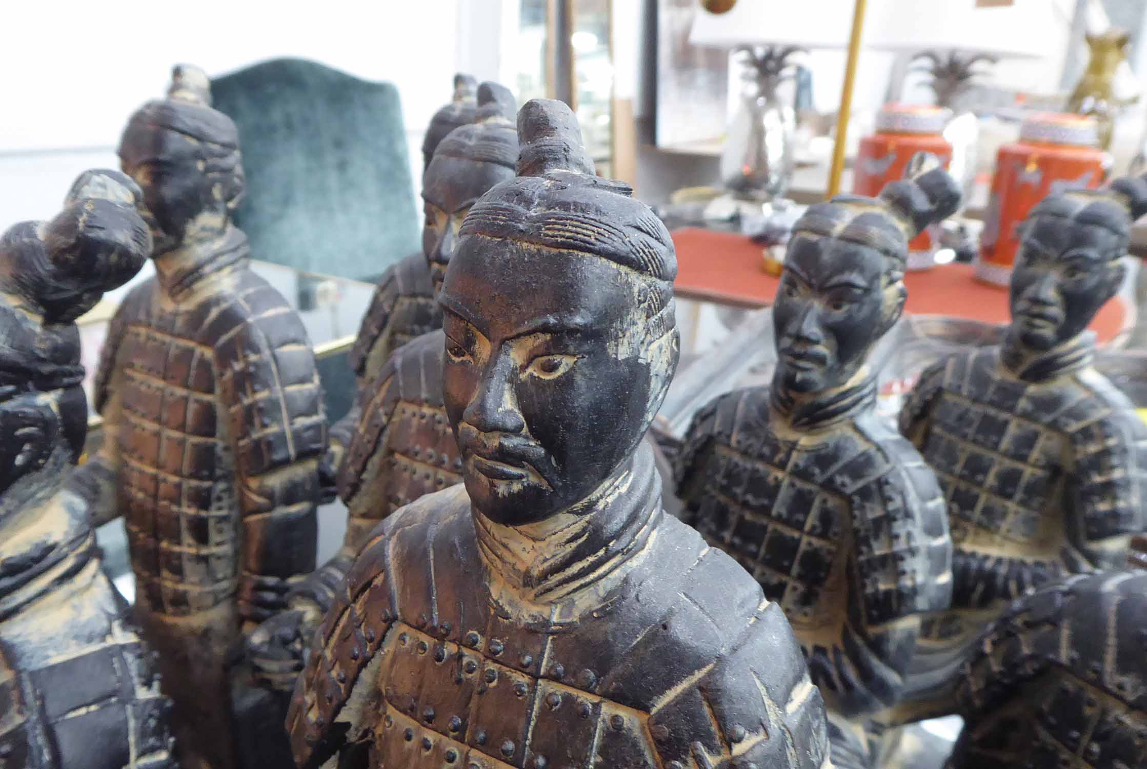 TABLE TOP FAUX TERRACOTTA CHINESE WARRIORS, a set of eight, various poses, largest 35cm. (8) - Image 4 of 6