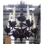 CEILING PENDANT LIGHT, six branch, metal oak leaf design, 70cm drop. (slight faults)