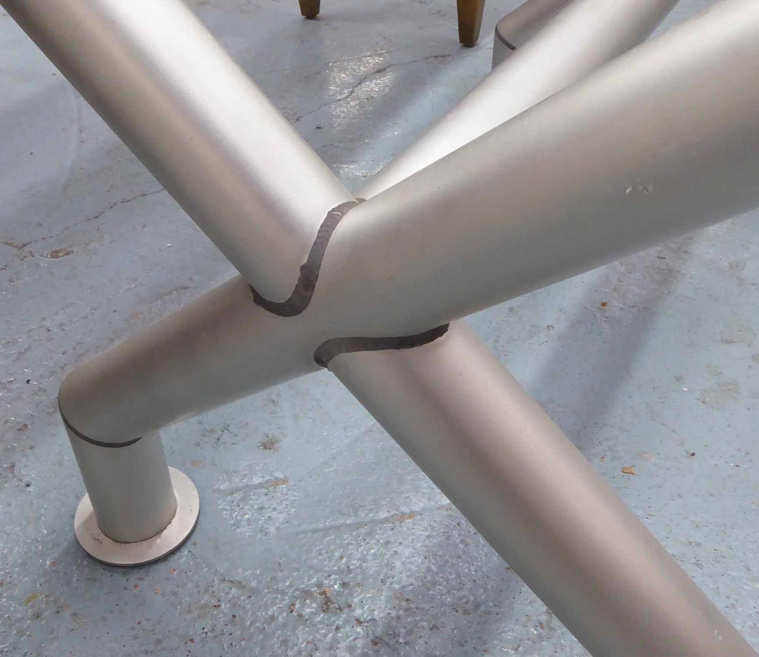 TABLE, Industrial style, the glass top on tubular metal supports, 160cm L x 80cm D x 77cm H. - Image 2 of 2