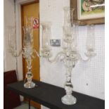 CANDELABRA, a pair, five branch, cut glass, with shades, 80cm H. (2) (with slight faults)