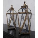 LANTERNS, a pair, gilt metal and glass, 70cm H. (2)