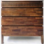 CHEST, Lombok style teak of blocked form with four long drawers, 100cm x 46cmx 105cm H.