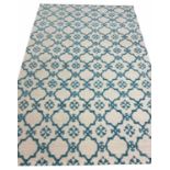 CONTEMPORARY SILK AND WOOL CARPET, 300cm x 200cm, aqua marine lattice design.