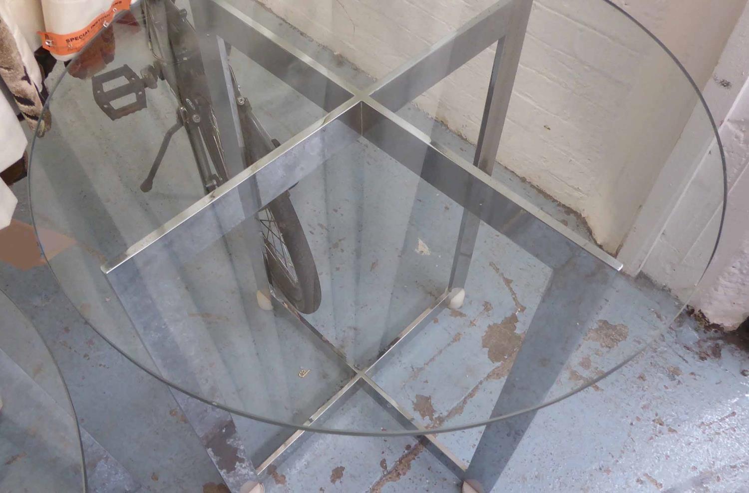 SIDE TABLES, a pair, contemporary design, polished metal, with tempered glass tops, 73cm H (slight - Image 2 of 2