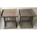 SIDE TABLES, a pair, beach house grey washed cane and rattan, 51cm x 51cm x 52cm H.