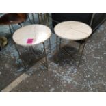 SIDE TABLES, a pair, gilt metal, with marble tops. (2)