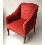 ARMCHAIR, Edwardian claret red buttoned velvet, 66cm W.