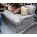 SOFABED, Howard style, in a light blue fabric, approx 185cm L x 97cm D.