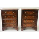 BEDSIDE CHESTS, a pair, George III style burr walnut, each with four drawers, 45cm x 58cm x 32cm