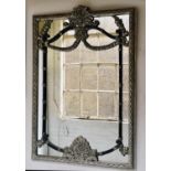 WALL MIRROR, rectangular silvered Italian style with crest swag and black faux bamboo marginal