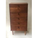 AVALON TALL CHEST, 1960's teak with six drawers, 61cm W x 118cm H x 43cm D.