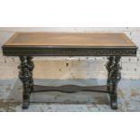 EXTENDING CENTRE TABLE, Ceylonese style ebonised and walnut with lozenge inlaid top, retractable