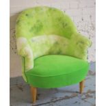 TUB CHAIR, beech in Designers Guild velvet and patterned green fabric, 75cm W.