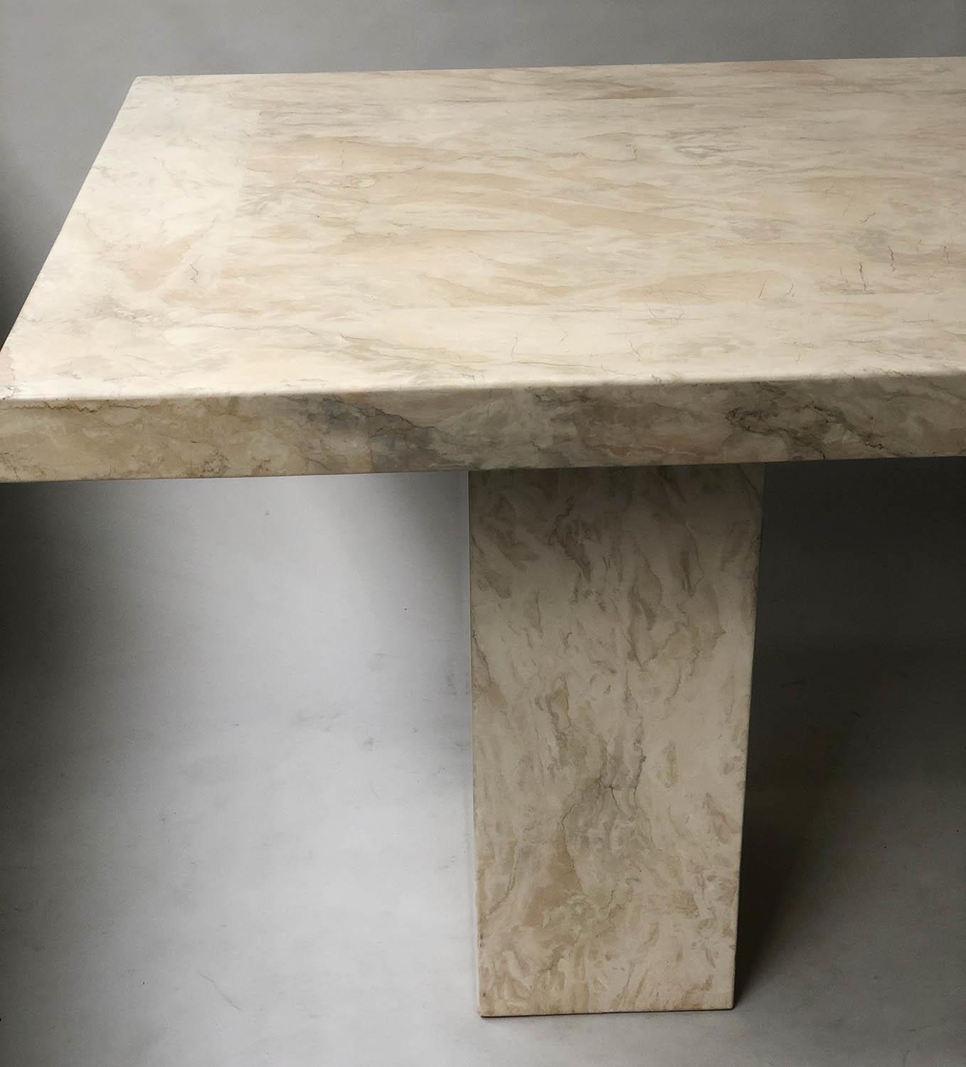 TRAVERTINE DINING TABLE, 1970's rectangular raised upon dual pillar supports, 180cm x 90cm x 76cm. - Image 2 of 5