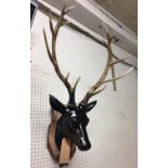 FAUX STAGS TROPHY HEAD, on shield back, 100cm H from base of shield to antlers.