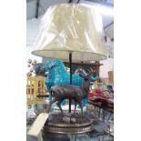 TABLE LAMP, sculptural stag design, with shade, 66cm H.