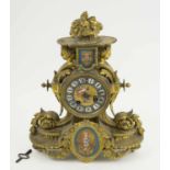 MANTEL CLOCK, Napoleon III gilt bronze, circa 1855, with painted face and Sèvres style porcelain