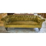 CHESTERFIELD SOFA, Victorian ebonised, circa 1860, in buttoned olive green velvet, 219cm W. (with
