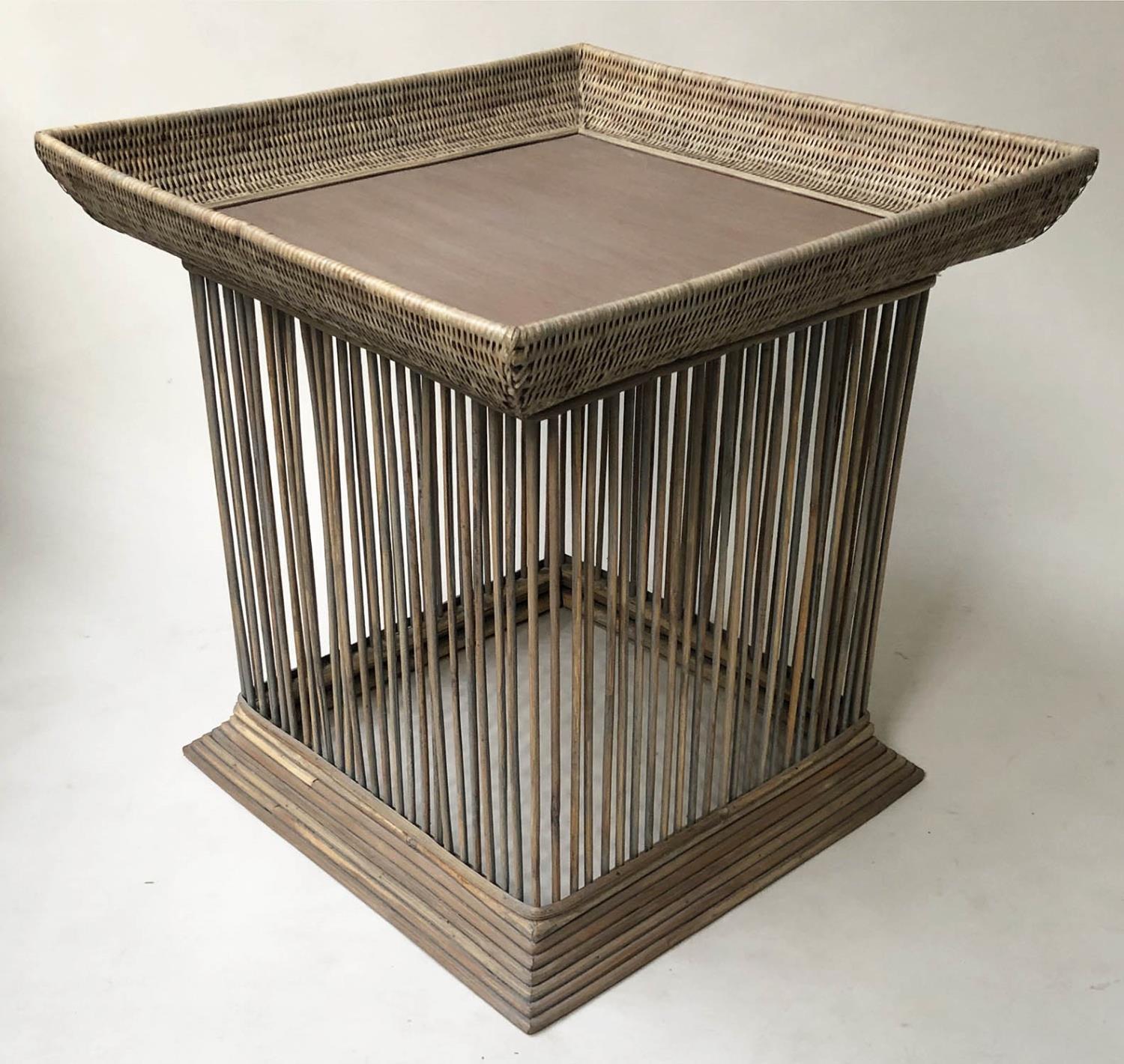 SIDE TABLES, a pair, beach house grey washed cane and rattan, 51cm x 51cm x 52cm H. - Image 2 of 4