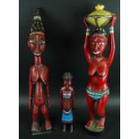 BAMANA FIGURES, three various, painted, carved wood, tallest 65cm H. (3)
