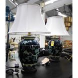 TABLE LAMPS, a pair, Chinese export style blue and white, with shades, 61cm H. (2)
