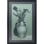 S GOOD 'Irises in an Amphora', charcoal heightened in white on celadon paper, signed lower right,