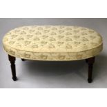 HEARTH STOOL, oval silk yellow pomegranate print, 92cm x 57cm x 41cm H.