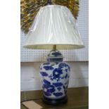 TABLE LAMPS, a pair, Chinese export style blue and white, with shades. (2)