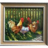 SERGEI MENYAYEV (Russian b.1953), 'Chicken's Yard', oil on canvas, 29.5cm x 34.5cm, framed.