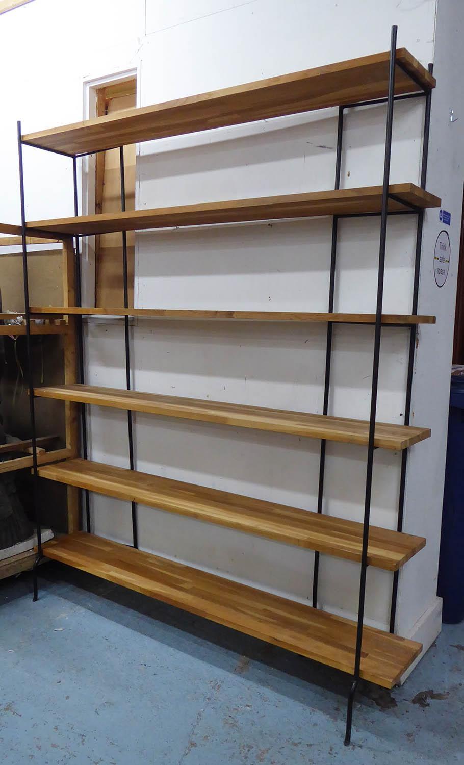 BOOKCASE, contemporary wire design, plank shelves, 170cm x 32cm x 209cm. (with slight faults)