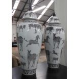 VASES, with covers, a pair, contemporary zebra print design, 60cm H. (2)