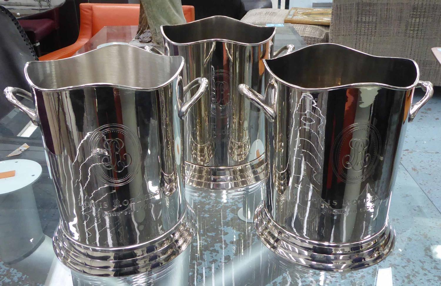 CHAMPAGNE BUCKETS, a set of three, stamped Louis Roederer, 24cm H x 24cm Diam. (3)