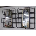 WALL HANGING VANITY MIRRORS, articulating mirror plate with shelves. (2)