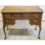 KNEEHOLE DESK, Georgian style mahogany with green leather top above four drawers, 77cm H x 91cm x