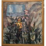 LYUBOV VOLOVA (Russian b.1954), ?Still life with Orchids?, 1990, oil on canvas, 97cm x 89cm.