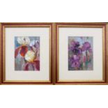 ALEKSEI MIKHAYLOV (Russian b.1934), ?Irises?, a pair of oils on board, 19.5cm x 14.5cm each, framed.