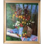 SERGEI MENYAYEV (Russian b.1953), 'Field of Flowers', oil on canvas, 60cm x 50cm, framed.