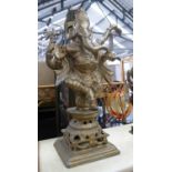 GANESH ON STAND, cast metal study, gilt painted finish, 89cm H.
