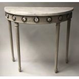 CONSOLE TABLE, demi lune French 19th century style, traditionally grey painted, fluted and enamel