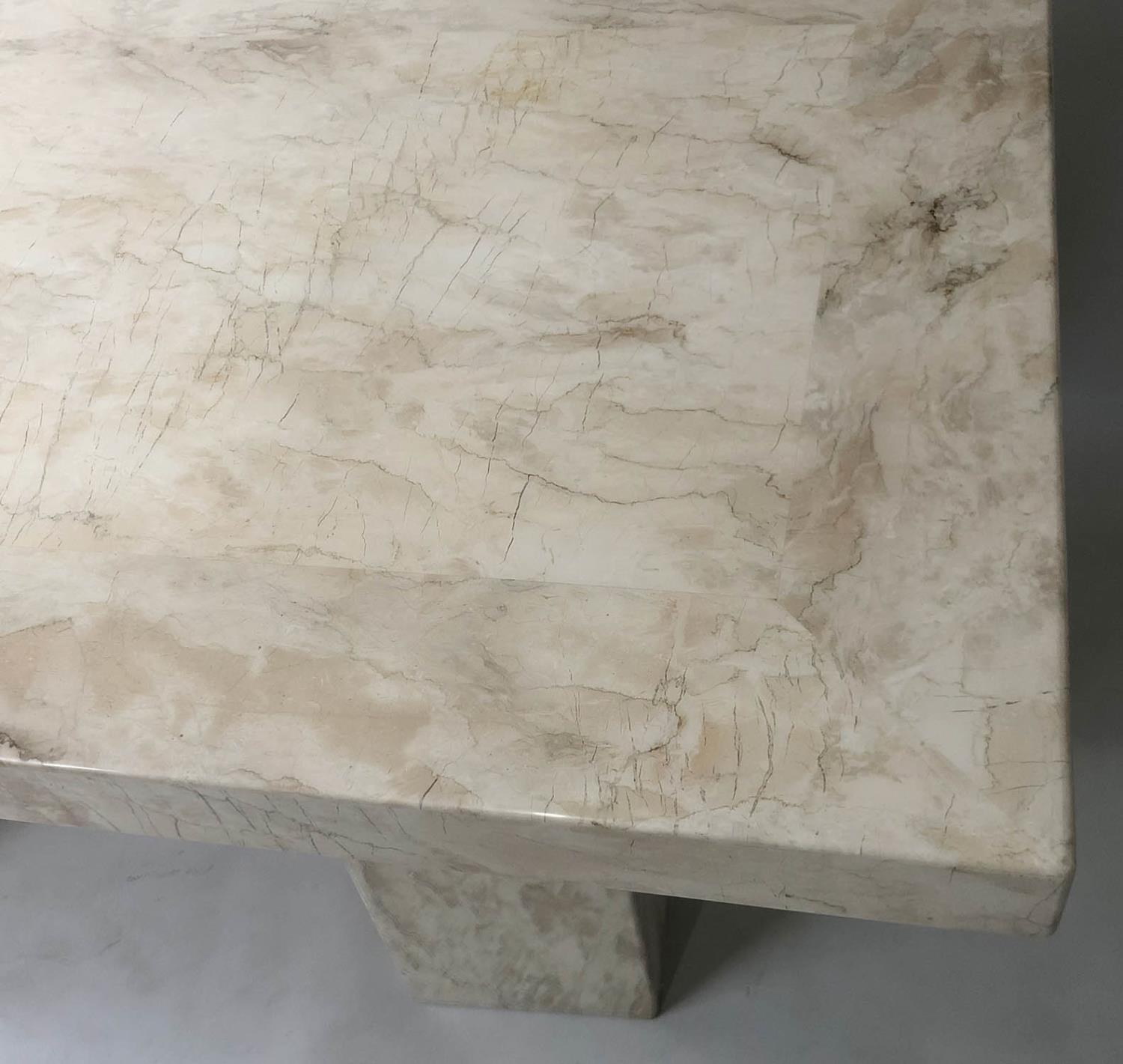 TRAVERTINE DINING TABLE, 1970's rectangular raised upon dual pillar supports, 180cm x 90cm x 76cm. - Image 3 of 5