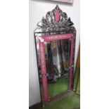 WALL MIRROR, Venetian style, with pink accents, 60cm x 140cm. (slight faults)