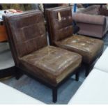 EASY CHAIRS, a pair, tanned leather on ebonised supports, 99cm H x 62cm x 80cm. (2) (with faults)