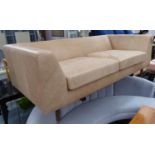 SOFA, tan leather upholstered, 200cm W.