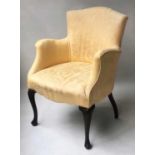 SLIPPER ARMCHAIR, early 20th century mahogany Georgian style and primrose yellow brocade