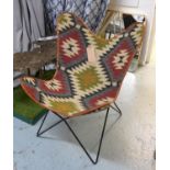 BUTTERFLY STYLE CHAIR, after Bonet, Kurchan and Harody, kilim style finish, 88cm H.