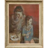 PABLO PICASSO, mother and child, quadrichrome, 60cm x 45cm, framed and glazed.