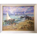 SERGEI SHAPOVALOV (Ukrainian b.1948), ?By the Sea?, oil on canvas, 65cm x 80cm, framed.